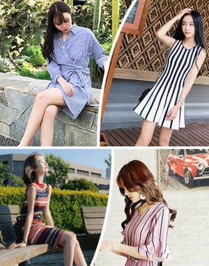韩国时尚条纹连衣裙